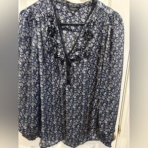 Lucky Brand Navy and White Floral Top